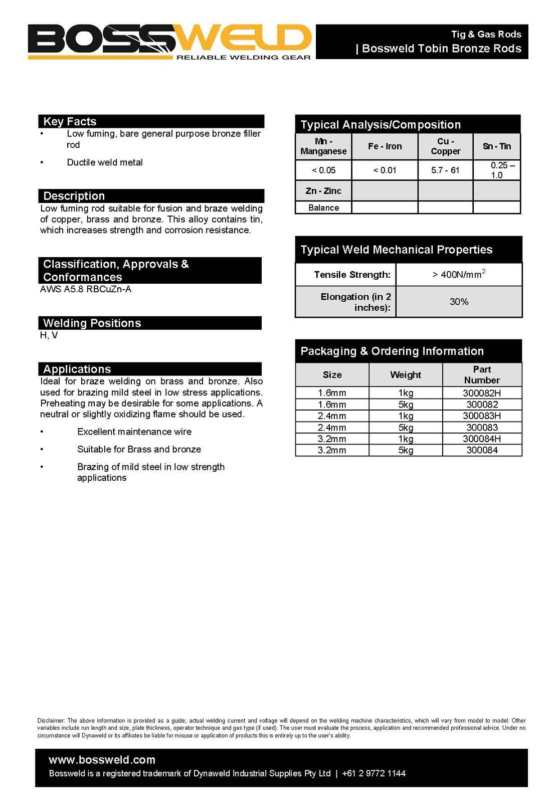 300083H 2.4mm x 1kg Tobin Bronze Bare TIG / OXY Brazing Rods - Image 1