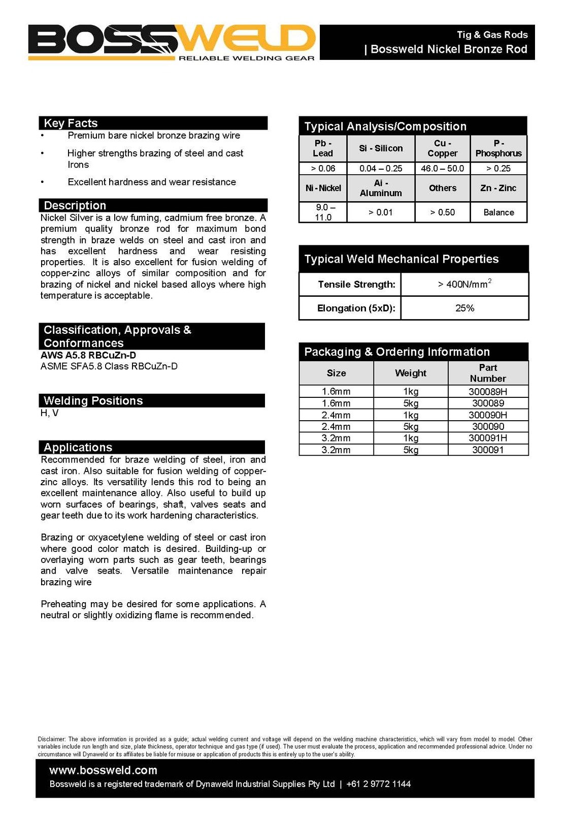 1.6mm x 200g Nickel Bronze Bare OXY Brazing Rods