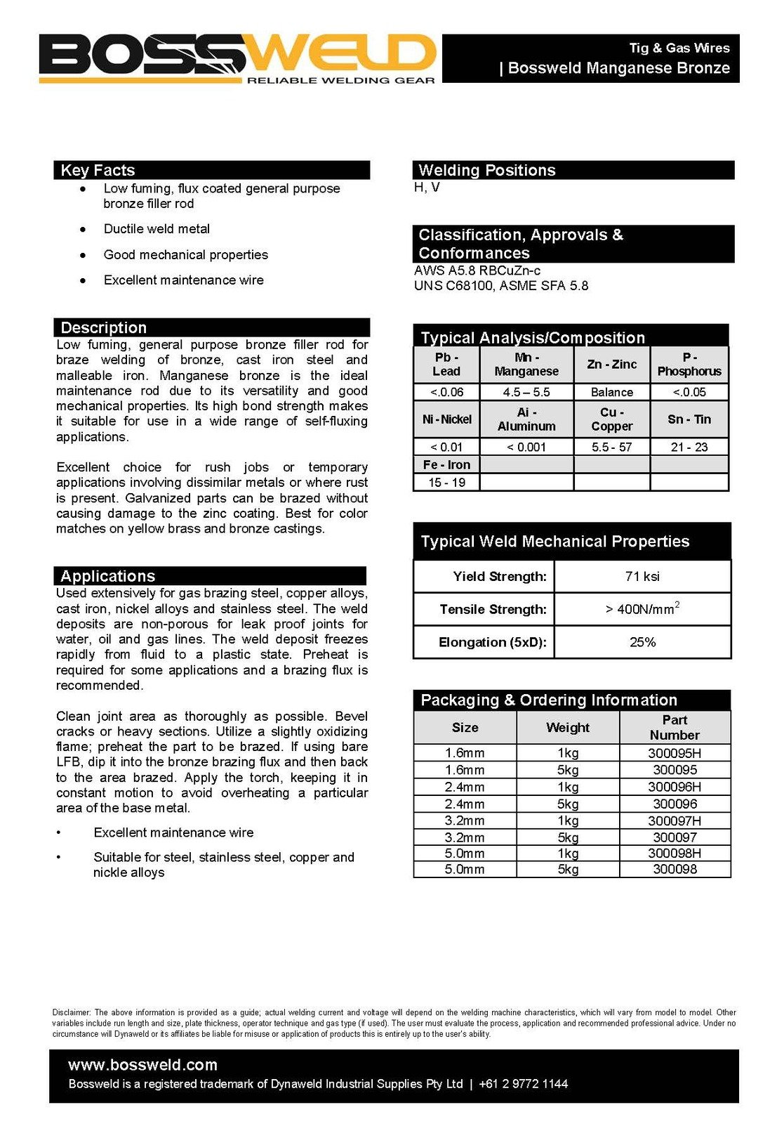 3.2mm x 5kg Manganese Bronze Bare TIG / OXY Brazing Rods