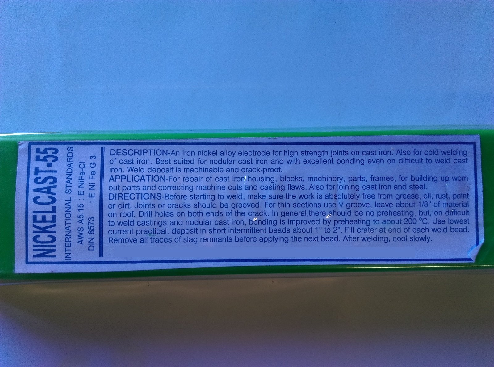 1kg - 2.5mm ENi55 Cast Iron Nickel Stick Electrodes