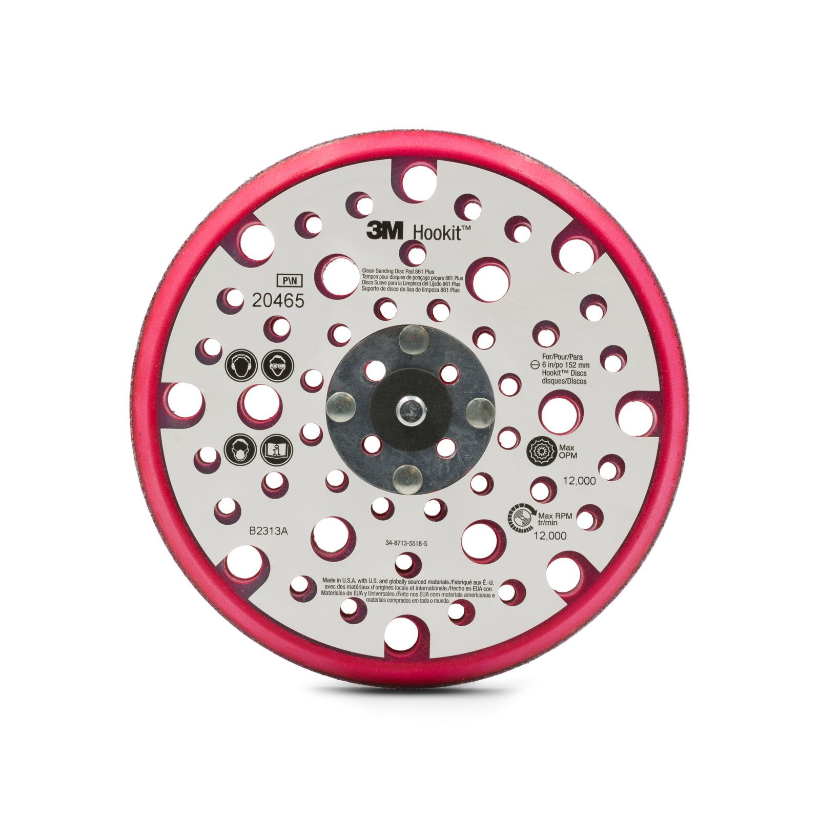 3M 60440241143 (20465) Hookit 150mm Low Profile Disc Pad for Sand & Dust Extraction - 1 Each