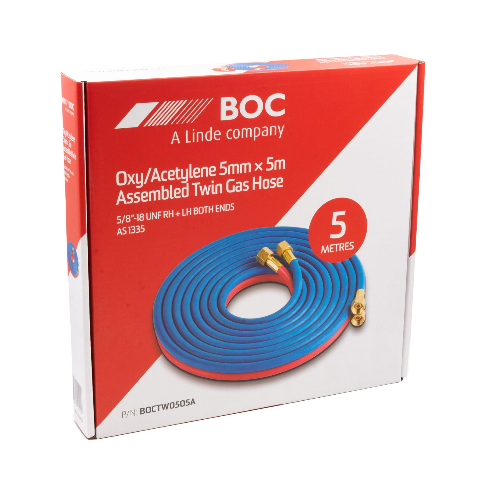 BOC 5m Oxy Acetylene Twin Hose 5/8 UNF Fittings