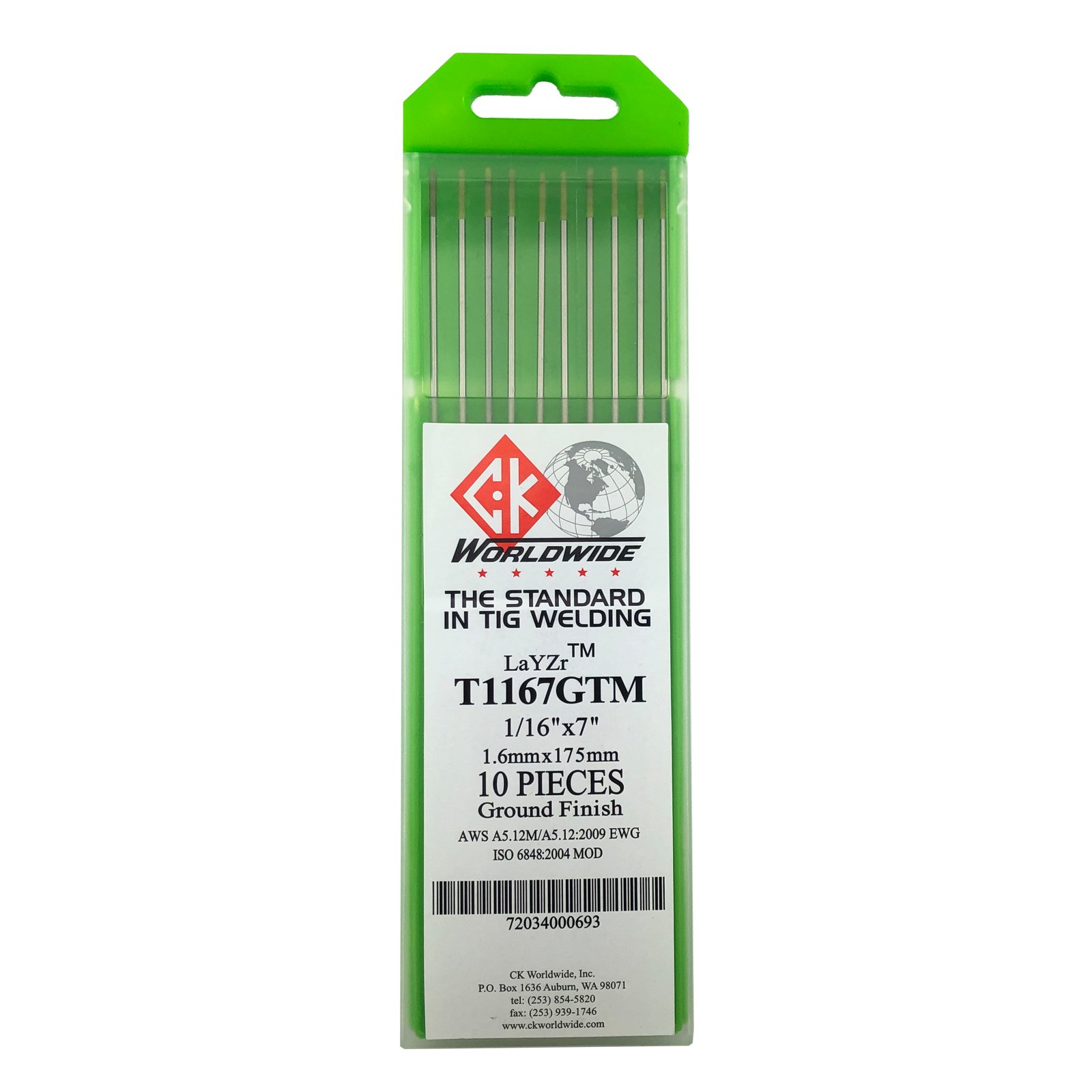 1.6mm LaYZr CK Chartreuse TIG Tungsten Electrodes - 10 Each
