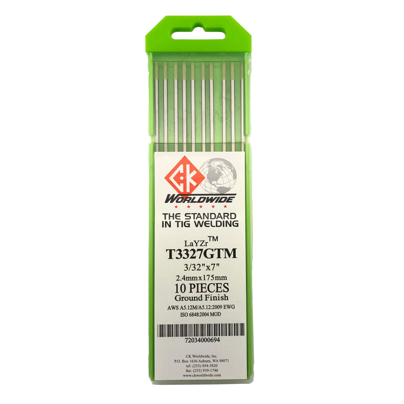 2.4mm LaYZr CK Chartreuse TIG Tungsten Electrodes 10pk