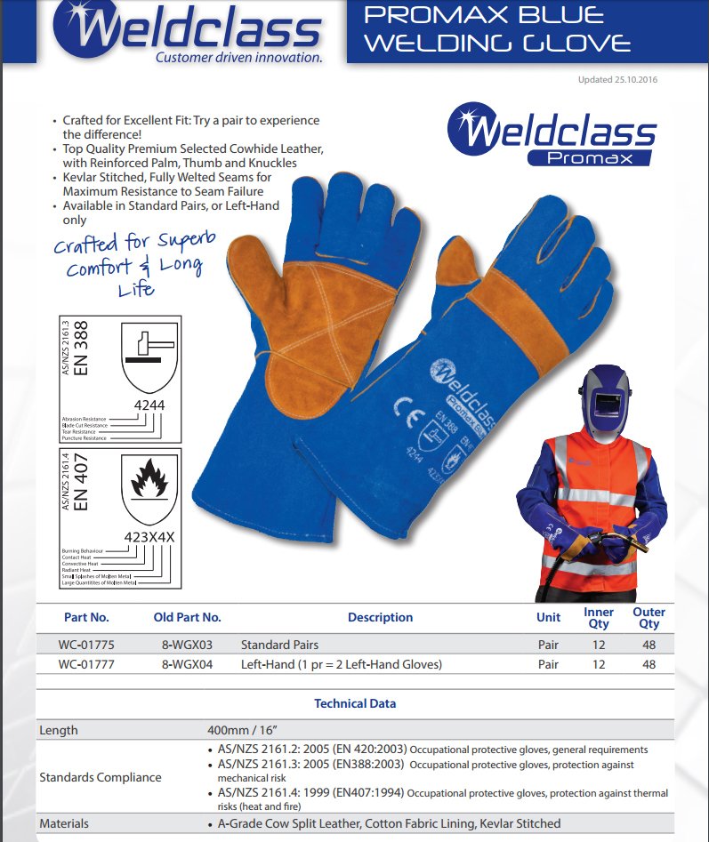 Promax Blue Left Hand Welding Gloves 1 Pair - Lefties