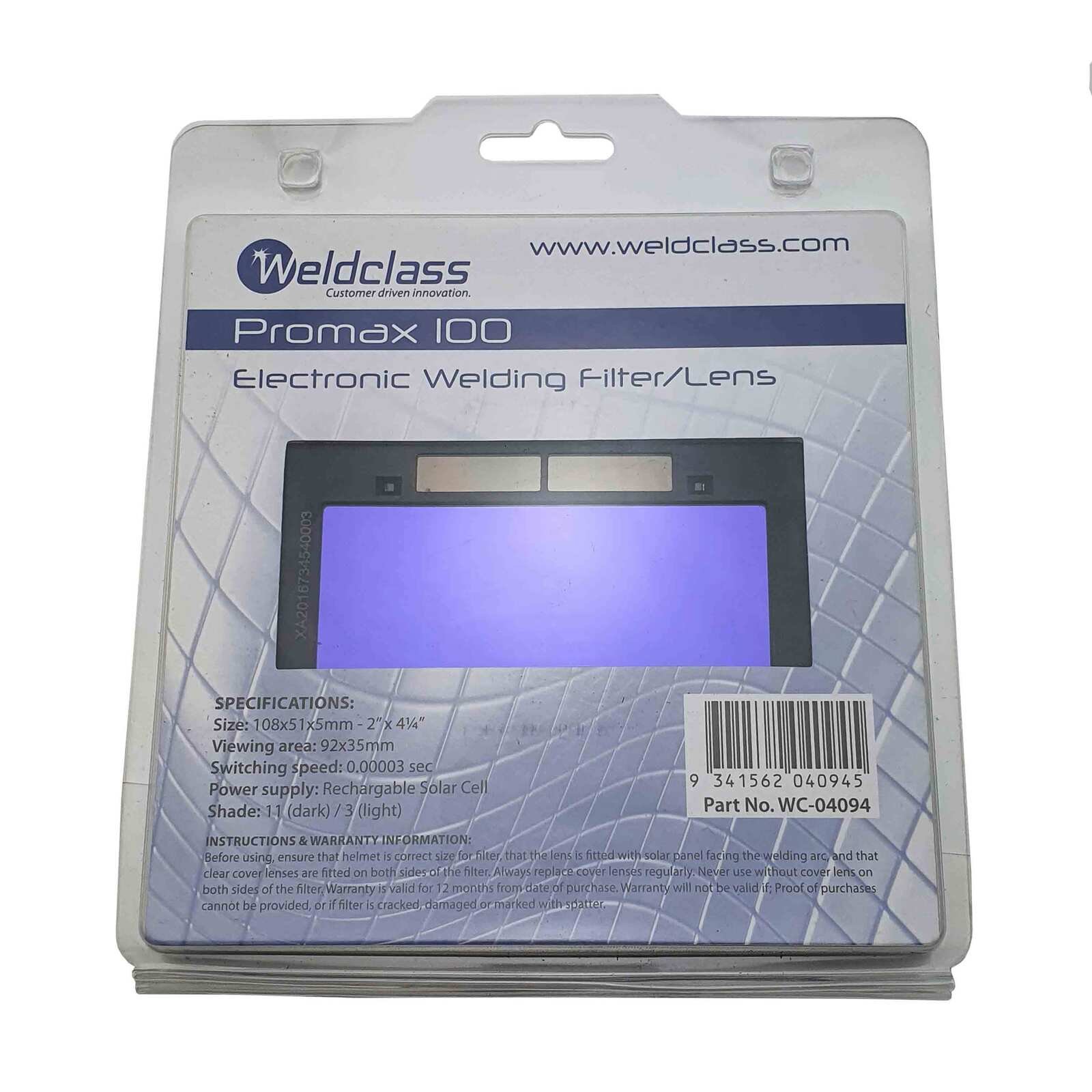 Weldclass Shade 11 flippy Auto Darkening Filter - 51 x 108mm - Suit Flip-up Helmet