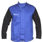 2XL Weldclass Welding Jacket - BLUE FR with Leather Sleeves - Image 4