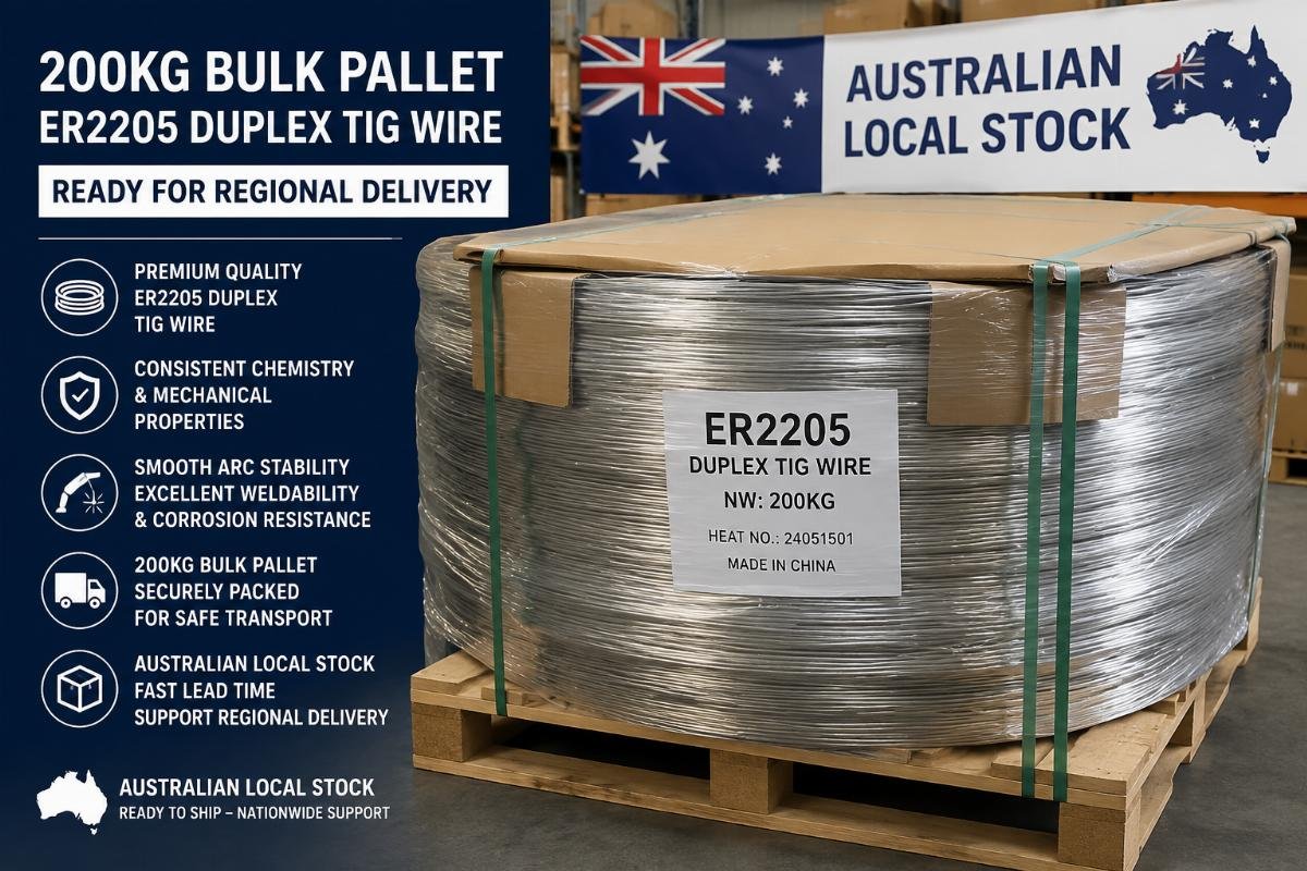 200kg bulk pallet of ER2205 duplex TIG wire ready for regional delivery
